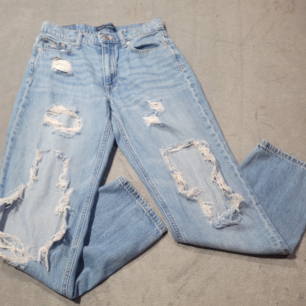 Aeropostale Mom Jeans Womens 2 Light Blue Distressed Ripped High Rise Denim